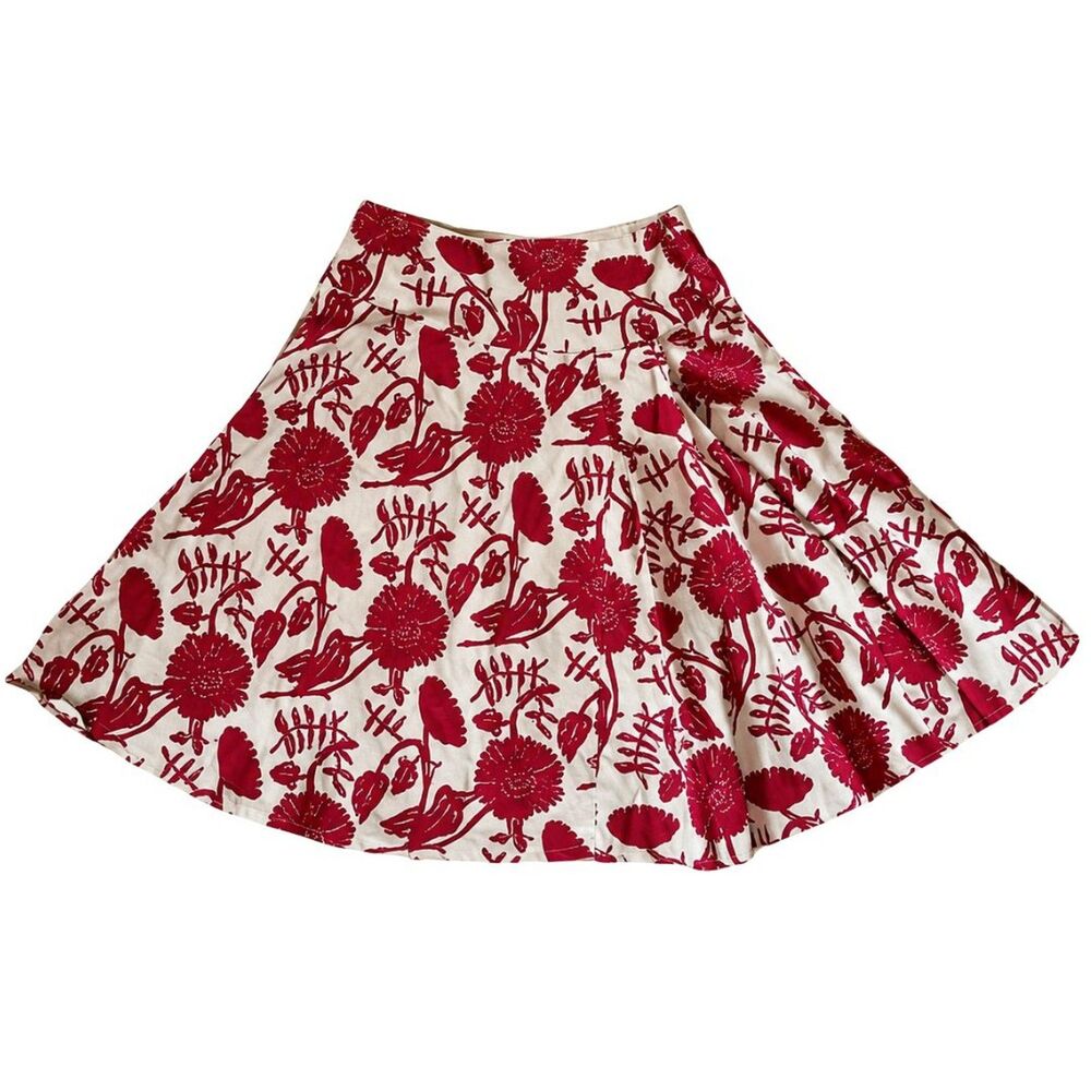 GAP Vintage Y2K 100% Linen Floral A-Line Midi Skirt Red Tan Botanical Size 8 - Picture 6 of 9